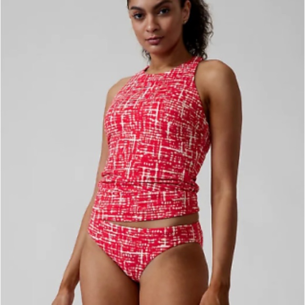 Athleta Red and White Maldives Bra Cup Tankini Swim Top 36D/DD